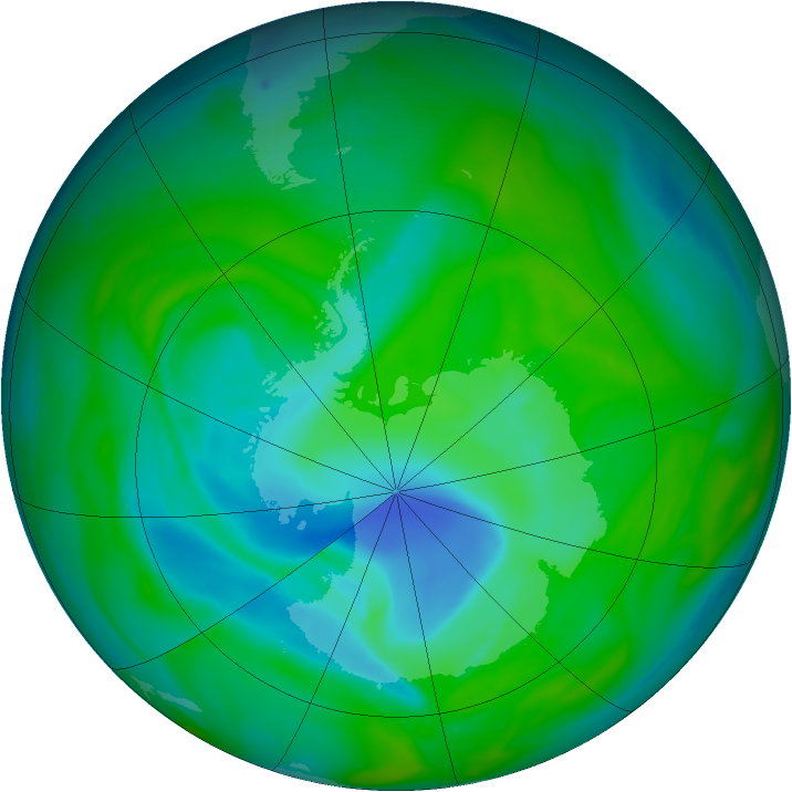 Antarctic ozone map for 12 December 2005